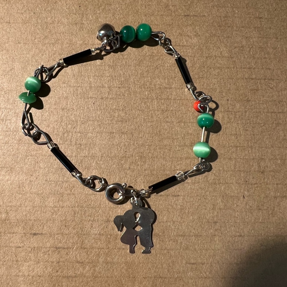 Silver and Green Charm Bracelet